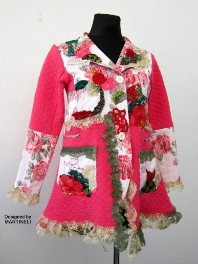 Pink Floral Jacket S Boho Embroidered Jacket for Women