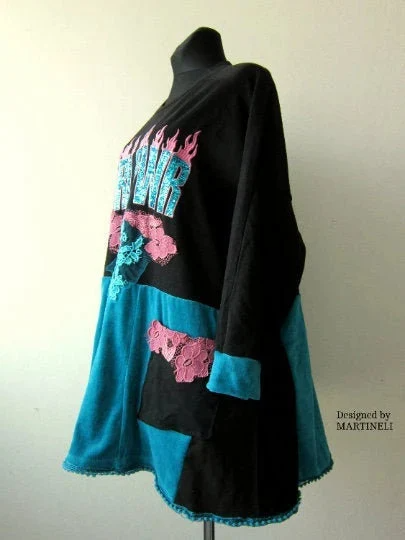 Plus Size Sweatshirt Dress,3XL Embroidered Maxi Top