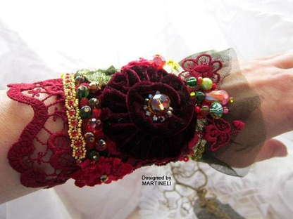 Boho Red Embroidered Cuff Bracelet