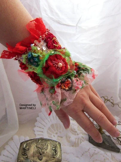 Boho Gypsy Lace Embroidered Cuff Bracelet