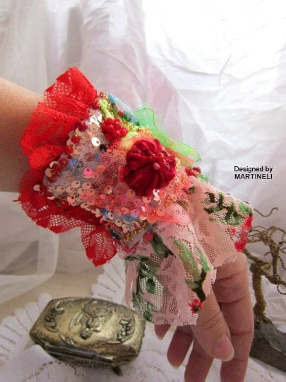 Boho Gypsy Lace Embroidered Cuff Bracelet