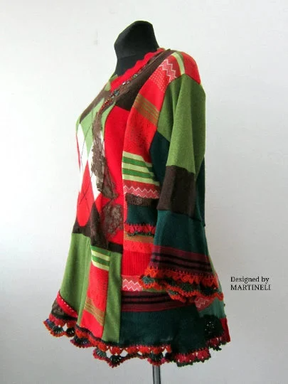Plus Size Patchwork Wool Sweater Dress,XL/2XL Upcycled Clothing for Women
