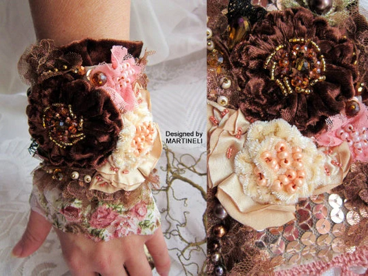 Bohemian Embroidered Velvet Cuff Bracelet,Rose Gold Wrap Bracelet