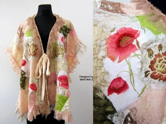 Embroidered Cape,Boho Floral Shawl for Women