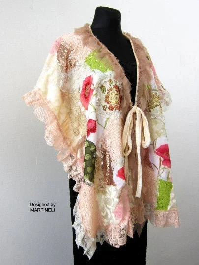 Embroidered Cape,Boho Floral Shawl for Women